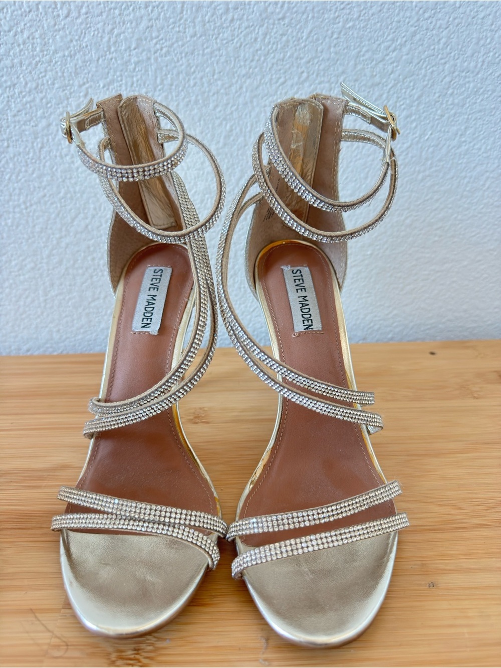 Steve Madden Women's Gold Rhinestone Strappy Heels